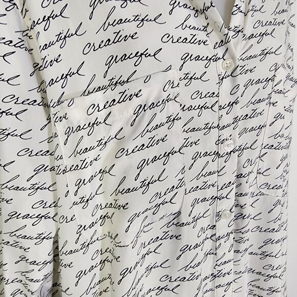 Chicos Womens Shirt Button Up Long Sleeve White Black Graphic Script US 16/18 - Picture 6 of 11